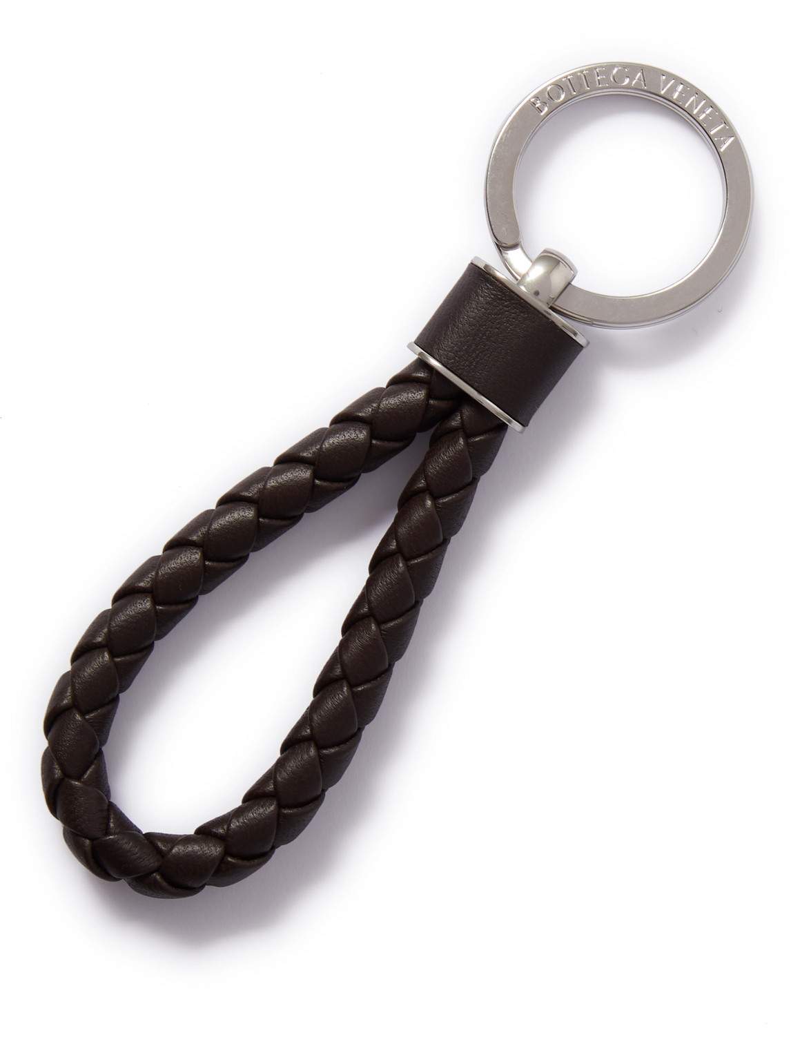 Silver-Tone and Braided Leather Key Fob