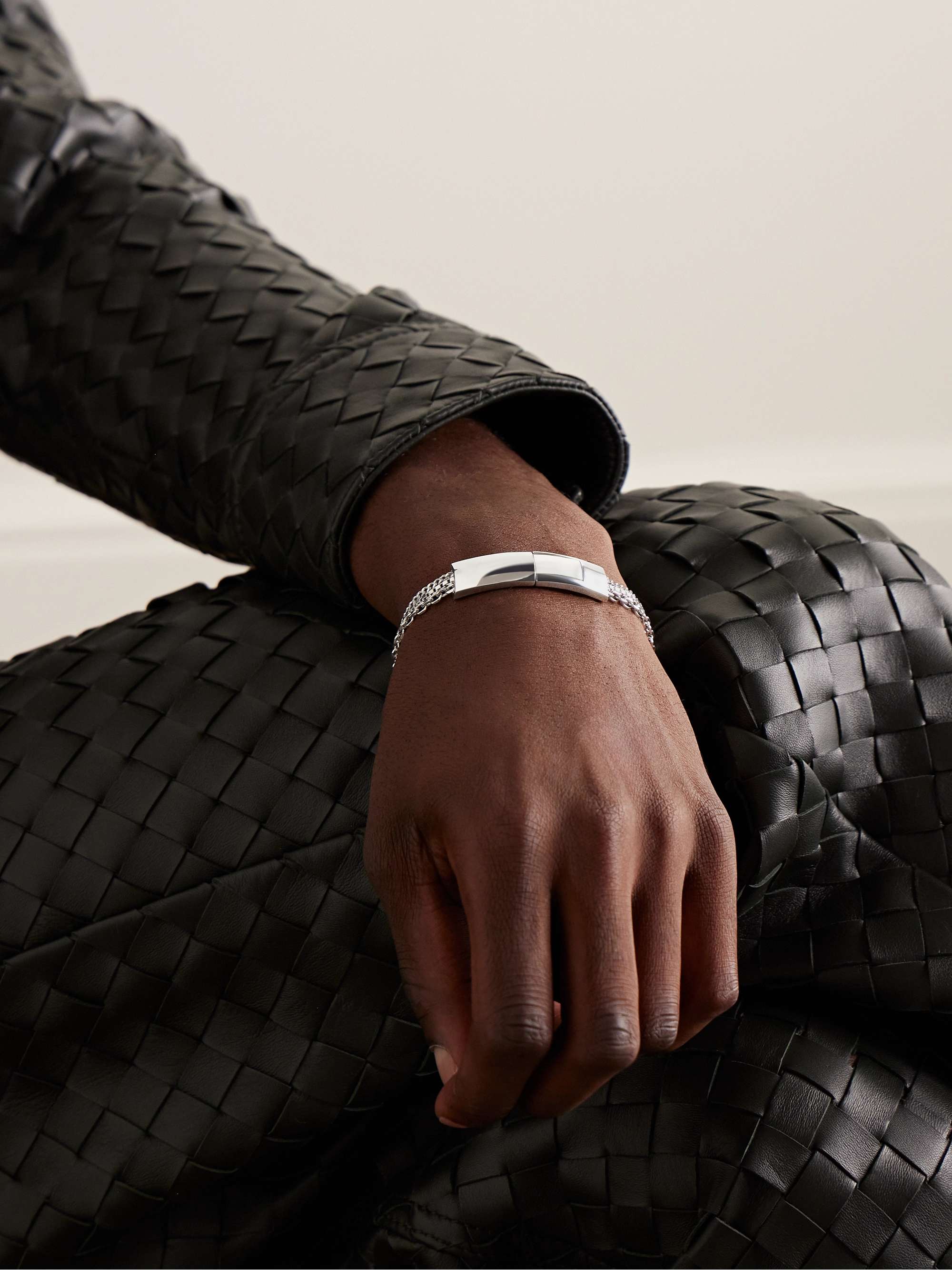 Bottega Veneta Bracelet In Leather And Silver for Men