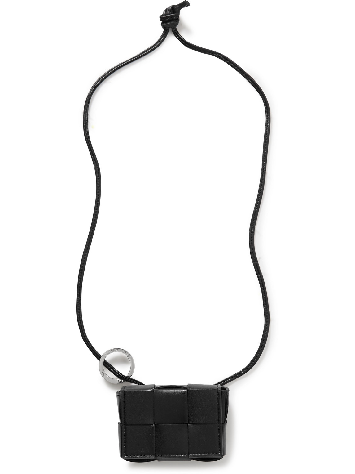 Shop Bottega Veneta Cassette Intreciatto Leather Airpods Pro Case With Lanyard In Black