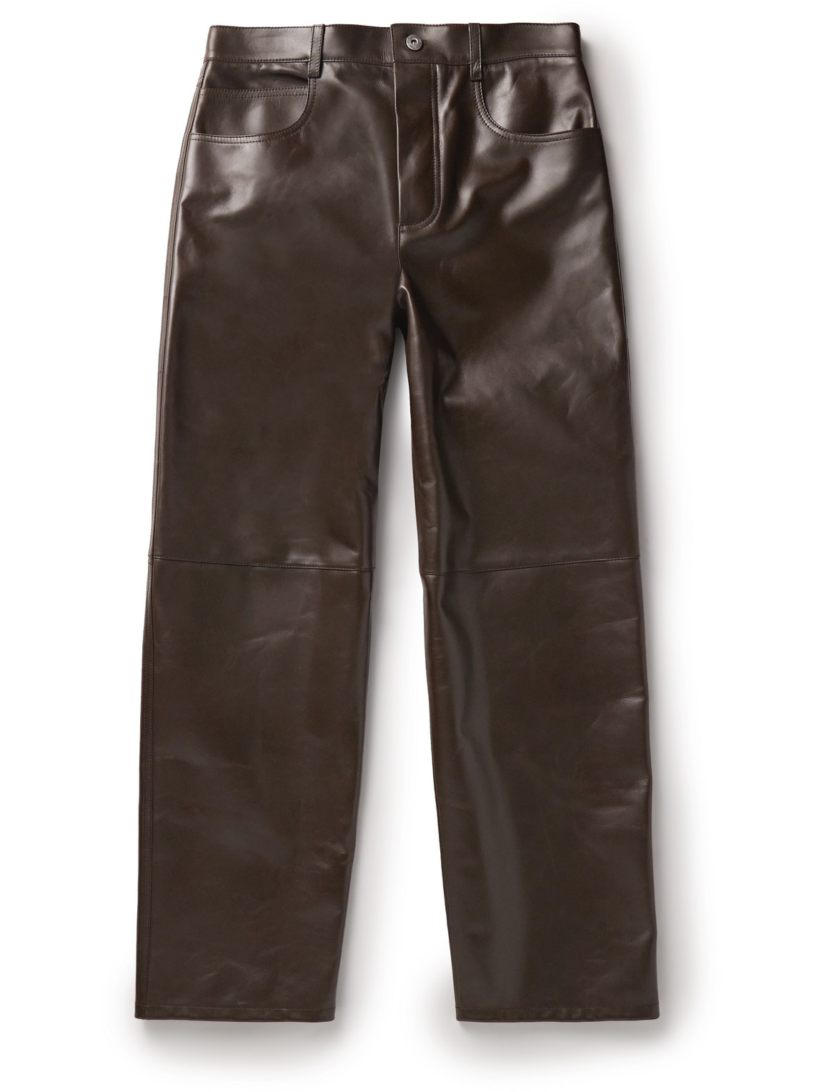 Shop Bottega Veneta Straight-leg Panelled Leather Trousers In Brown