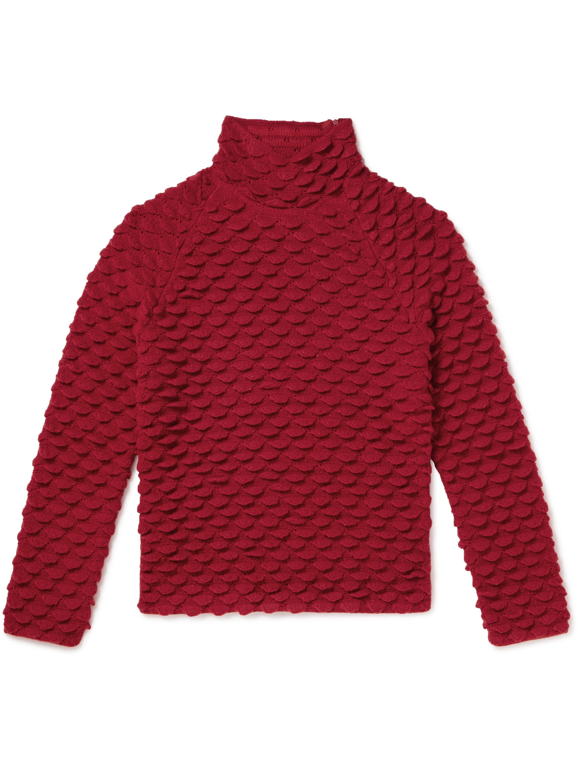 Bottega Veneta Fish Scale Wool-blend Mock-neck Sweater In Red