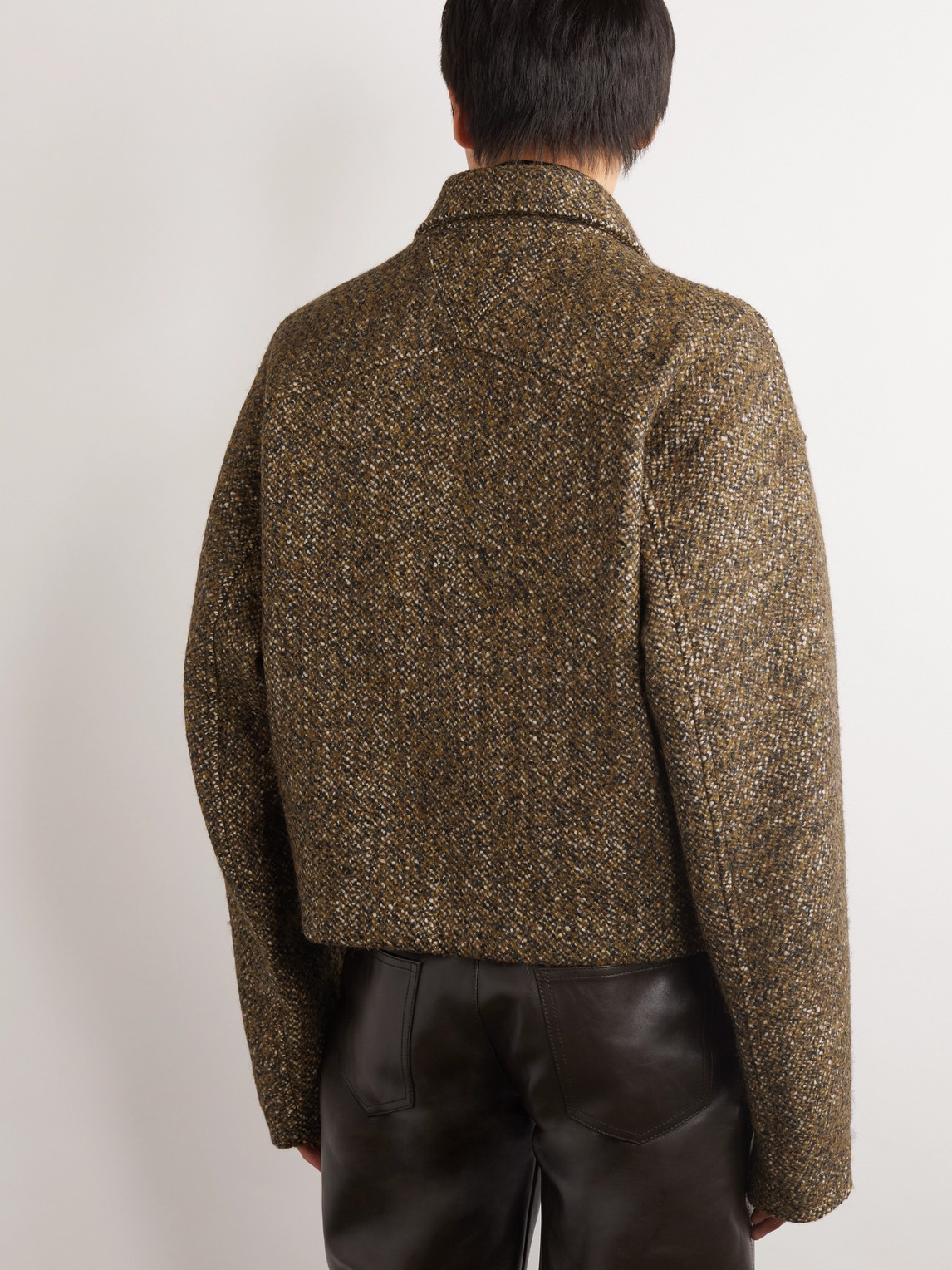 Shop Bottega Veneta Donegal Wool-blend Jacket In Green