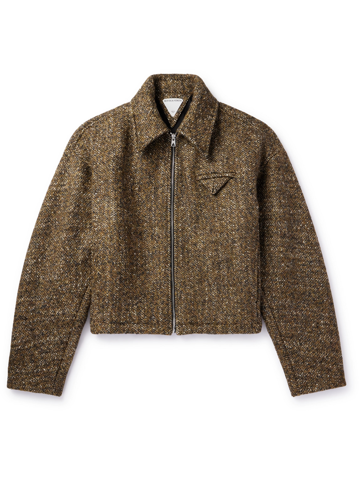 Shop Bottega Veneta Donegal Wool-blend Jacket In Green