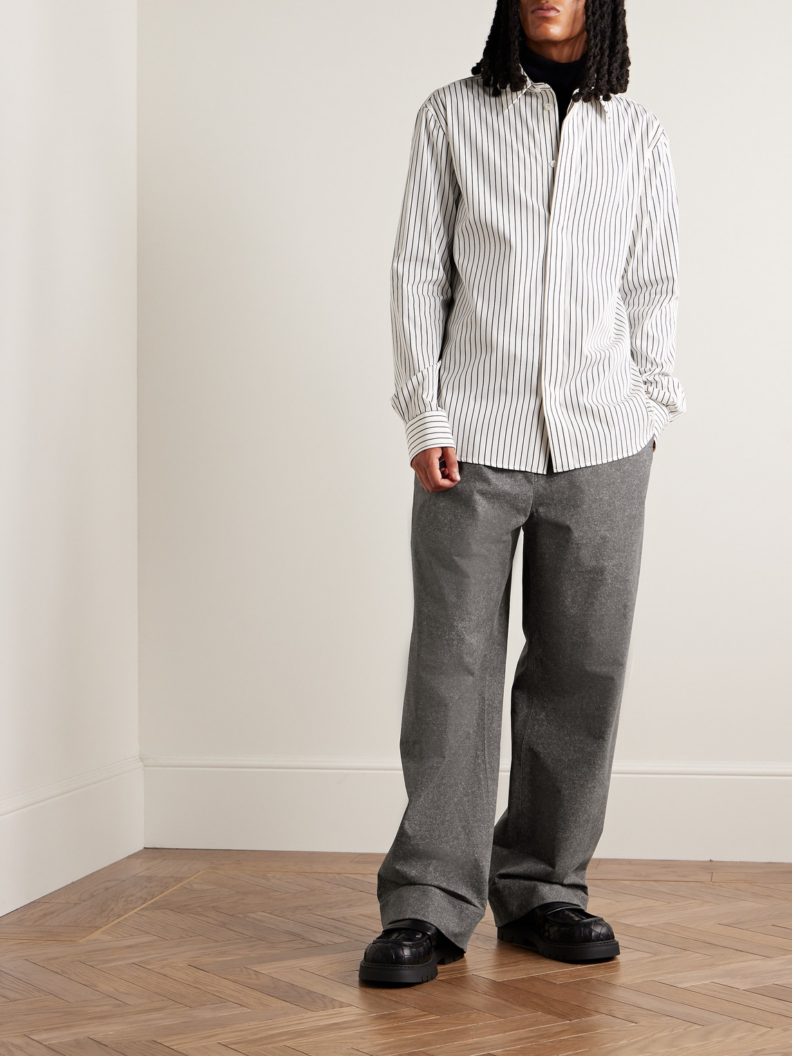 Wide-Leg Printed Nubuck Trousers — 2