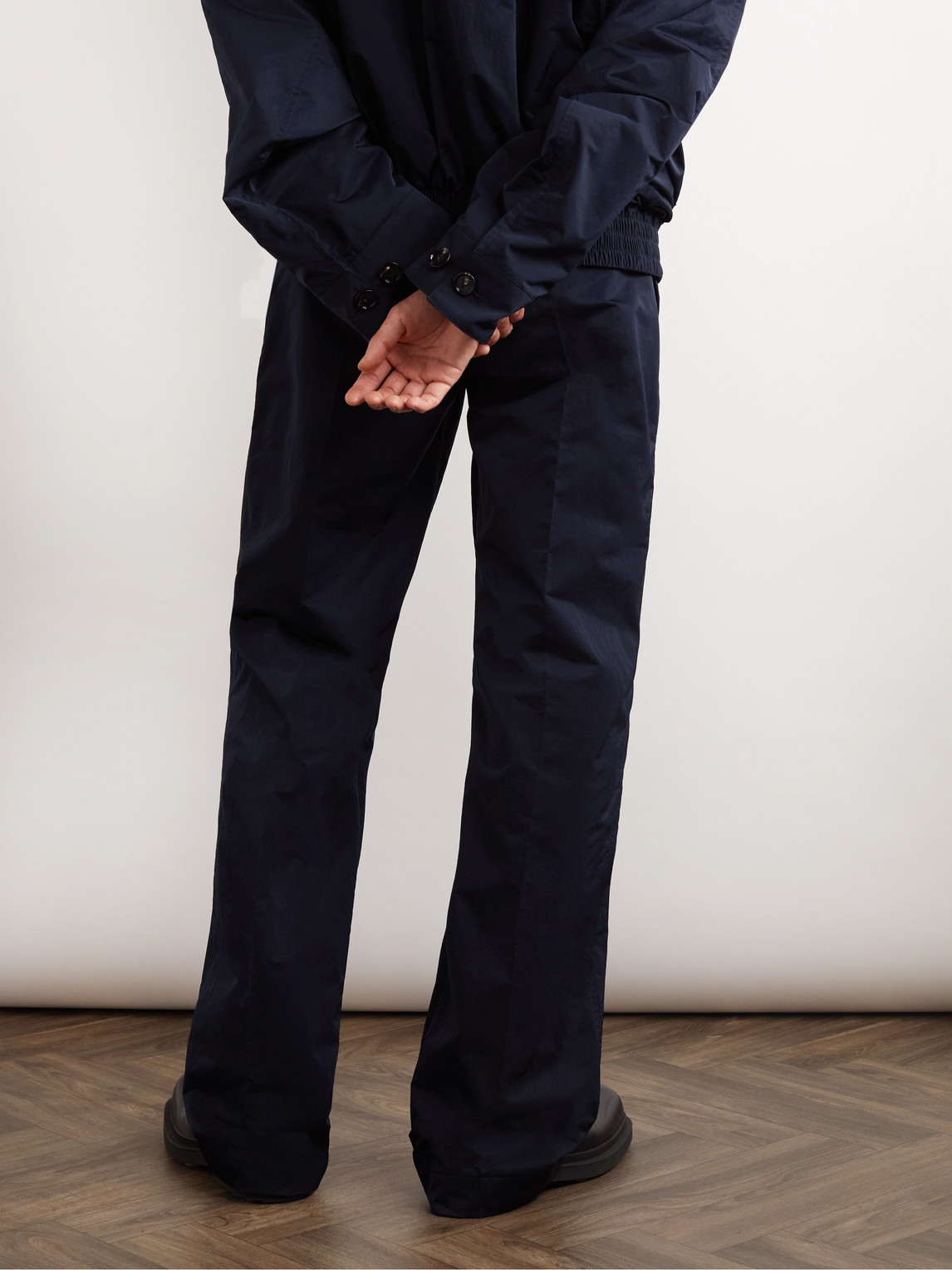 Shop Bottega Veneta Wide-leg Tech-shell Trousers In Blue