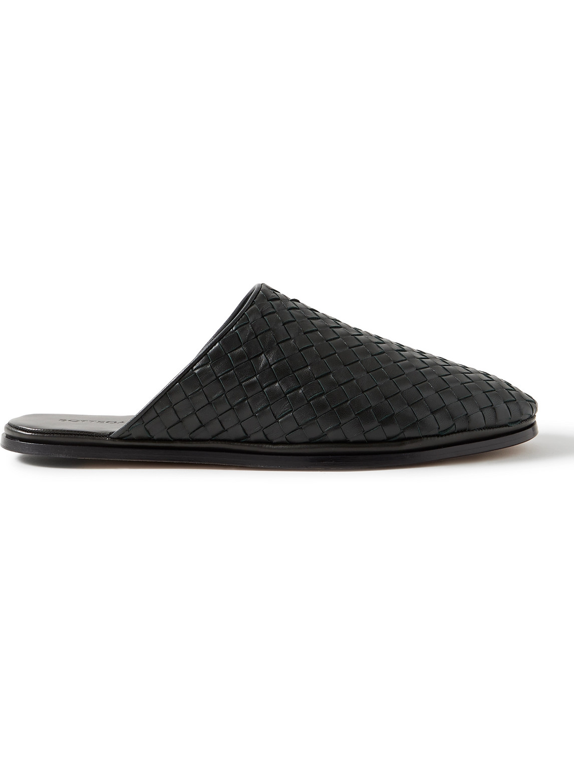 Shop Bottega Veneta Intrecciato Leather Slippers In Black