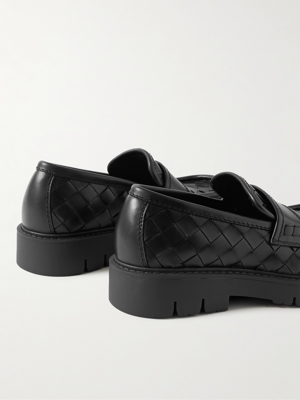 Shop Bottega Veneta Haddock Intrecciato Leather Loafers In Black