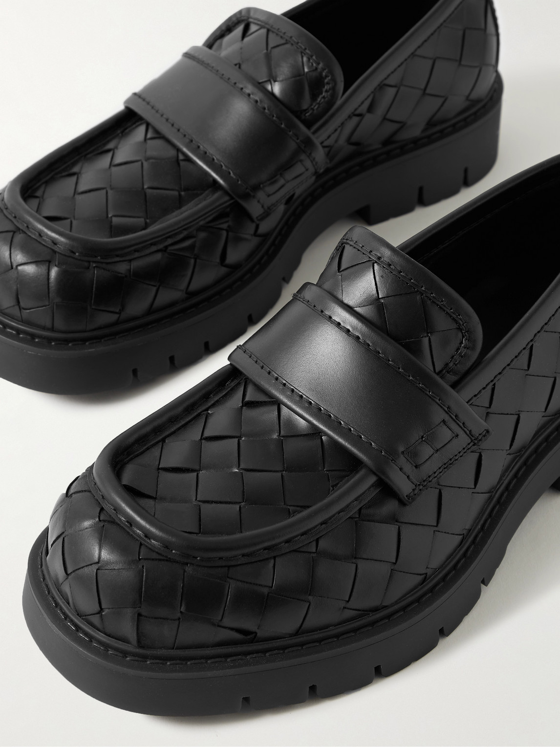 Shop Bottega Veneta Haddock Intrecciato Leather Loafers In Black