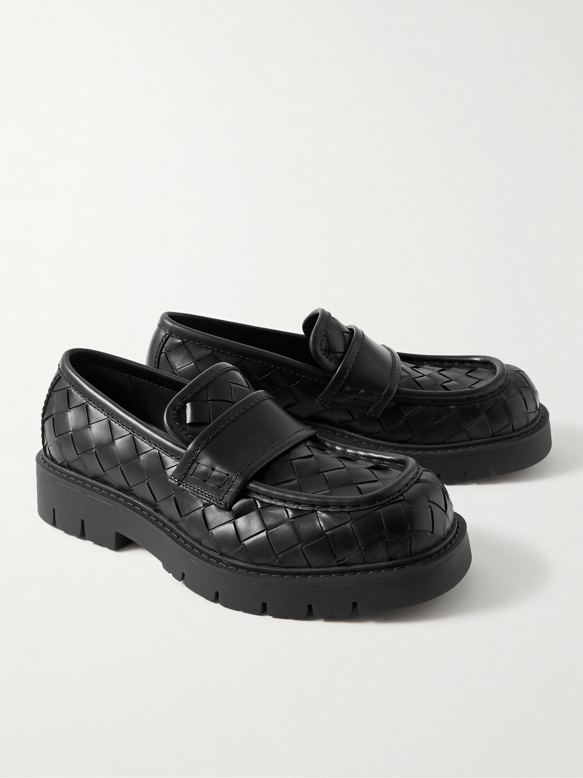 Shop Bottega Veneta Haddock Intrecciato Leather Loafers In Black