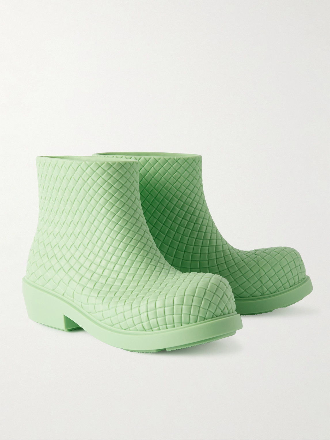 Shop Bottega Veneta Fireman Intrecciato Rubber Boots In Green