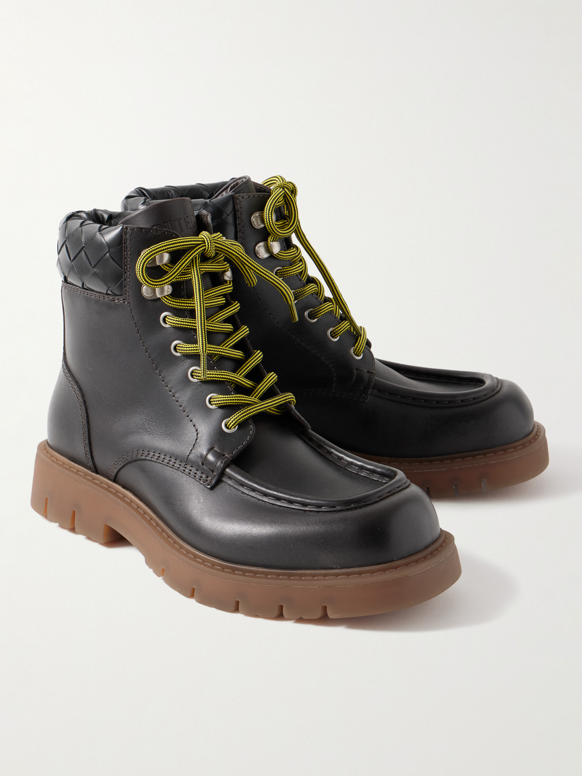 Bottega Veneta Men's Haddock Leather Lace-up Boots In Brown