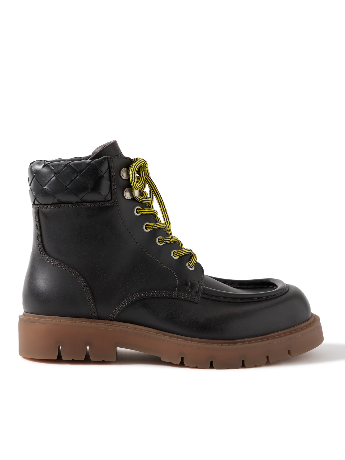 Bottega Veneta Men's Haddock Leather Lace-up Boots In Brown