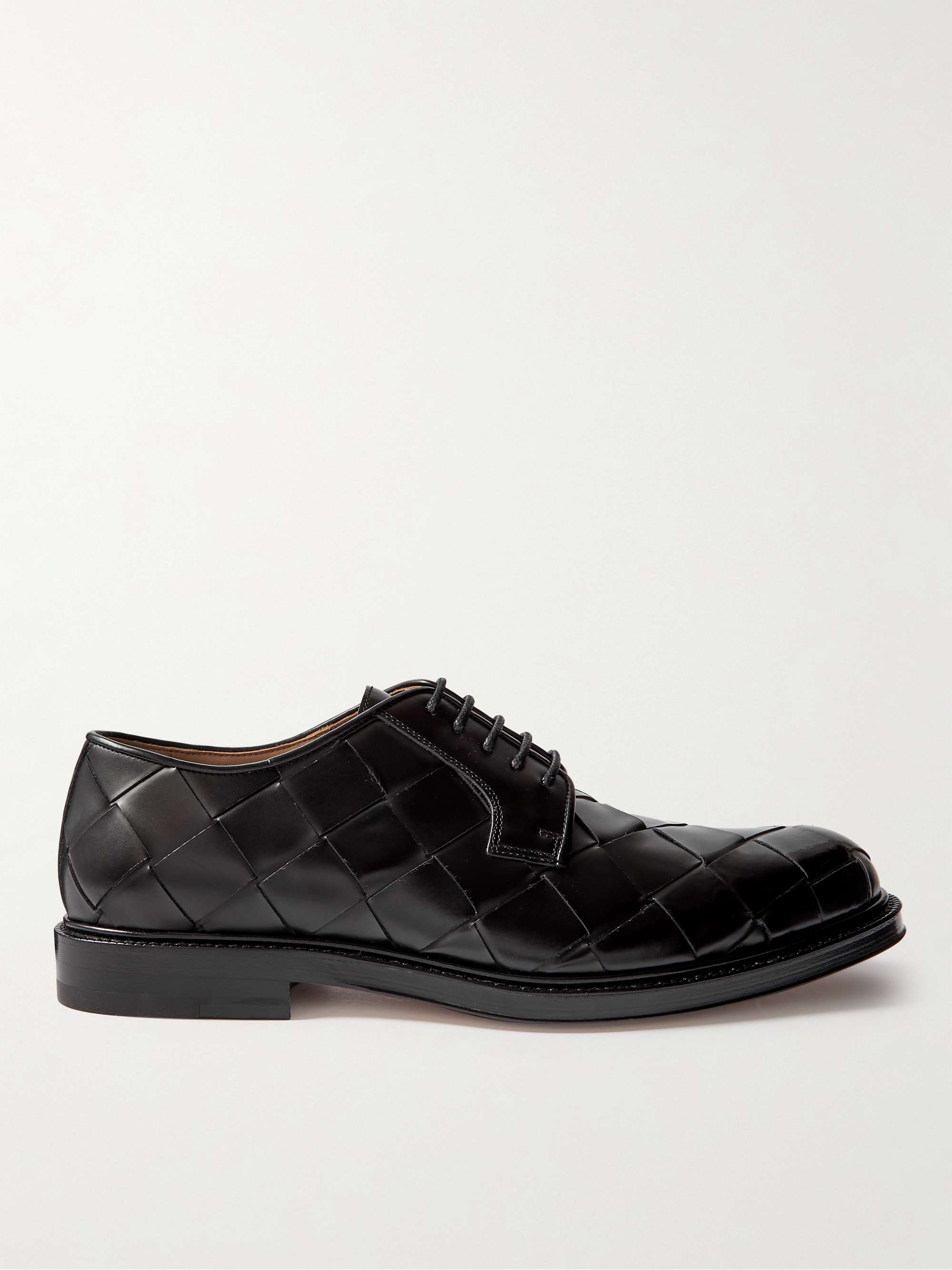 Black Intrecciato-leather Derby shoes, Bottega Veneta