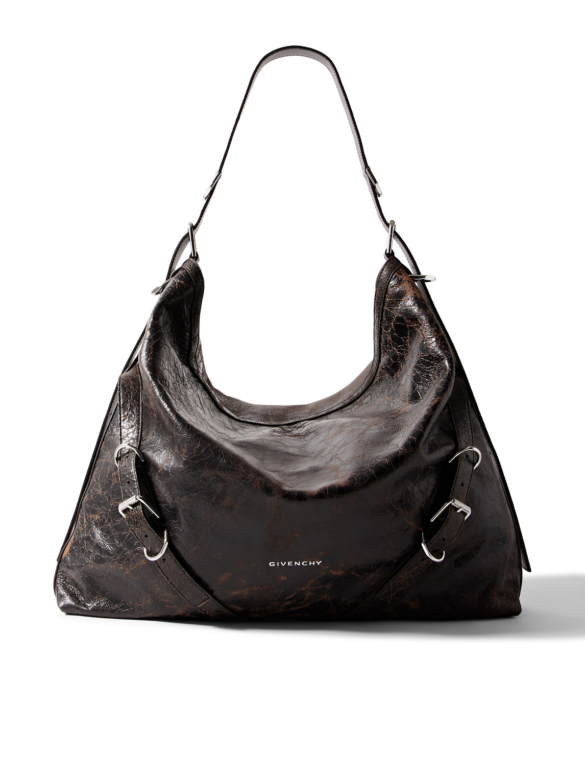 Givenchy Voyou Xl Crackled-leather Messenger Bag In Black