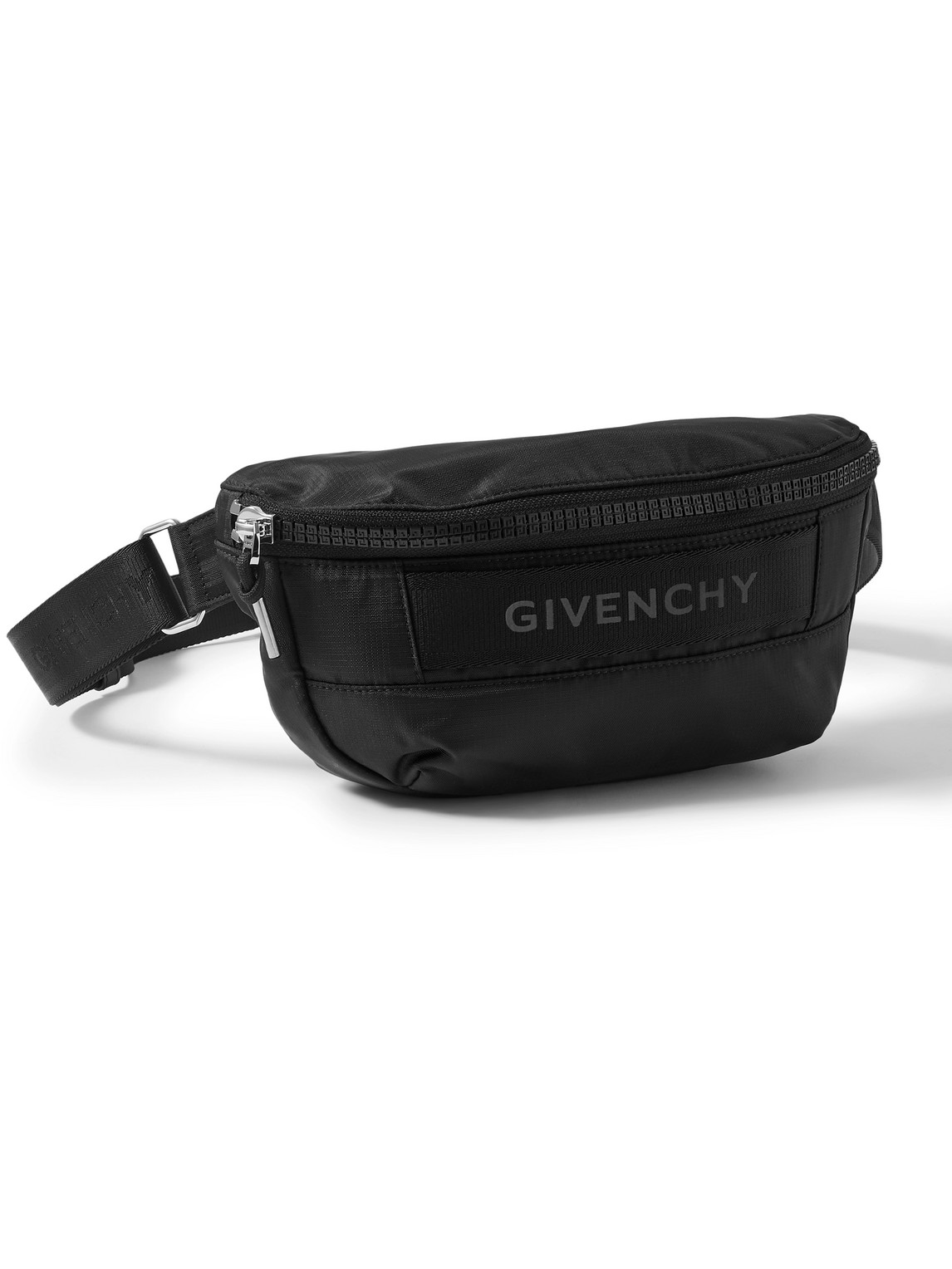 Shop Givenchy G-trek Logo-appliquéd Webbing-trimmed Ripstop Belt Bag In Black