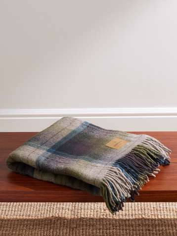 Motor Fringed Checked Virgin Wool Blanket