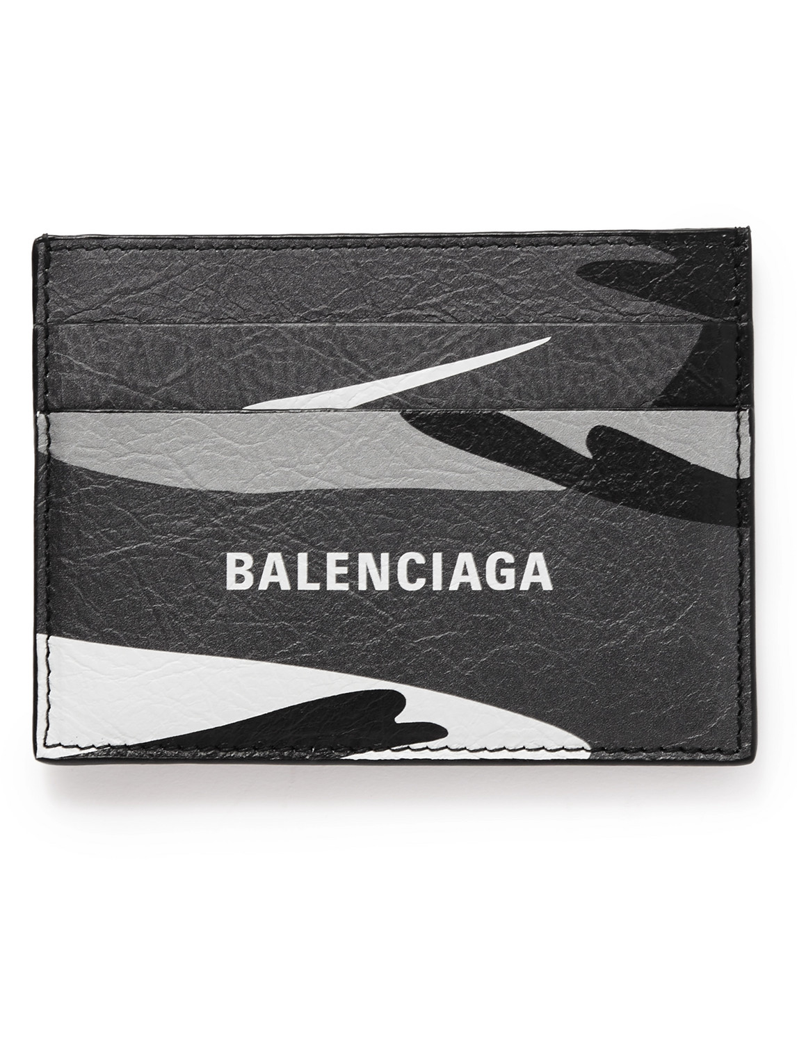 Balenciaga Camouflage-print Full-grain Leather Cardholder In Grey