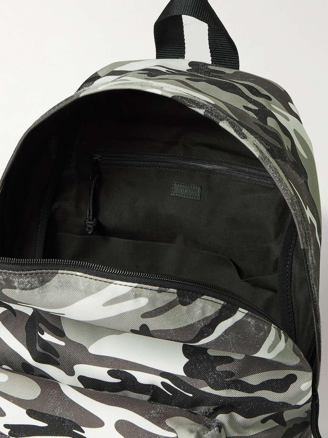 Shop Balenciaga Explorer Distressed Camouflage-print Canvas Backpack In Gray
