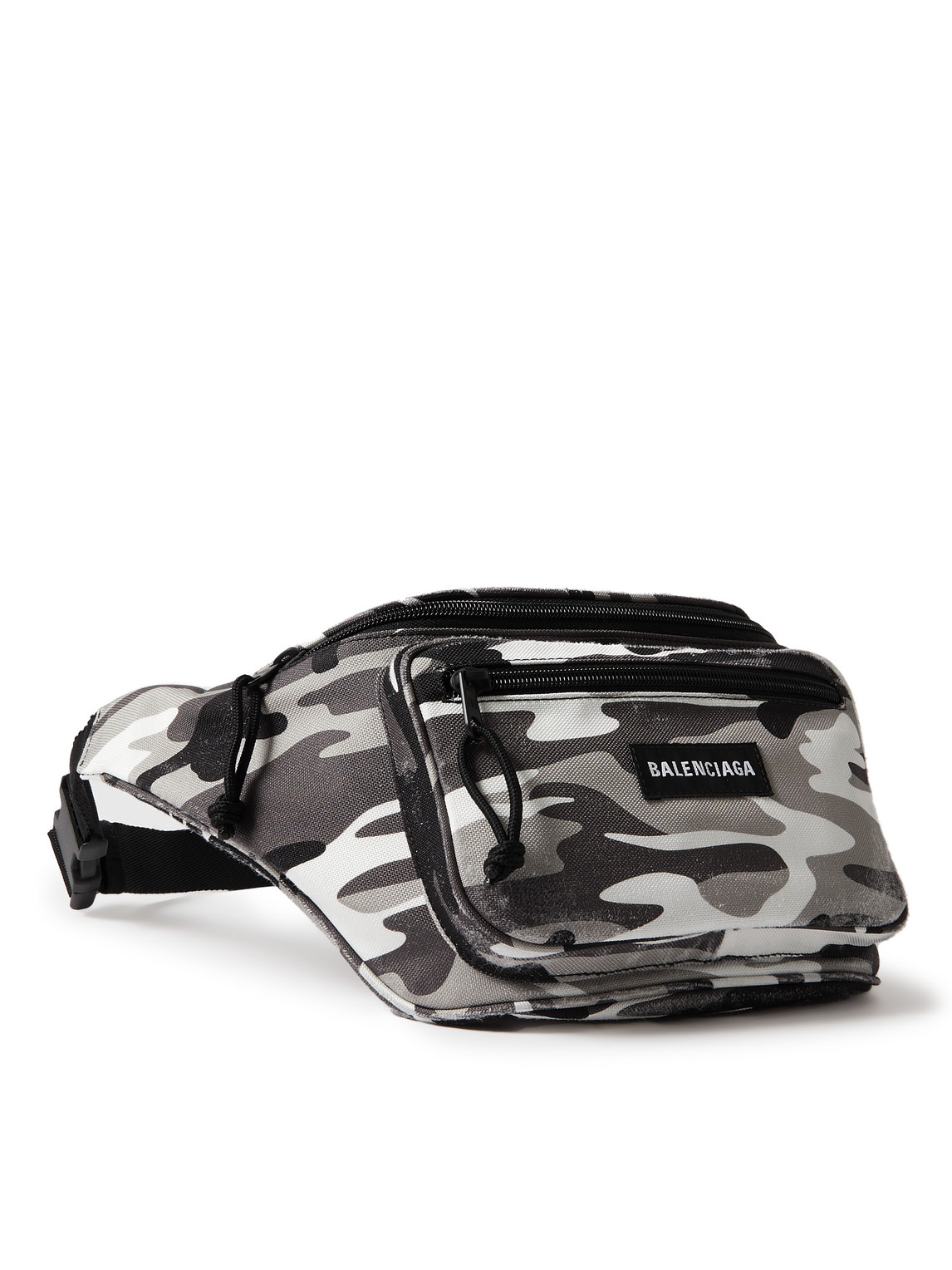 Shop Balenciaga Explorer Camouflage-print Nylon Belt Bag In Gray
