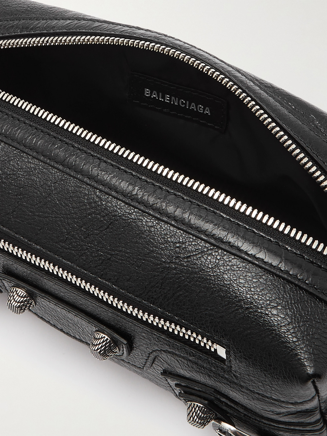 Shop Balenciaga Le Cagole Textured-leather Pouch In Black