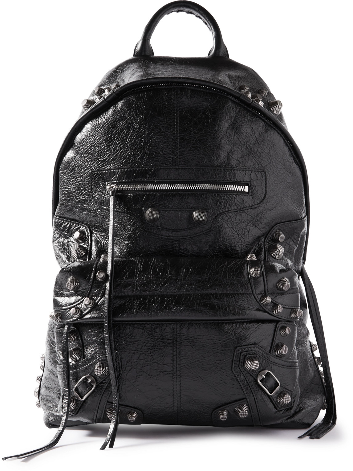 Balenciaga Le Cagole Studded Crinkled-leather Backpack In Black