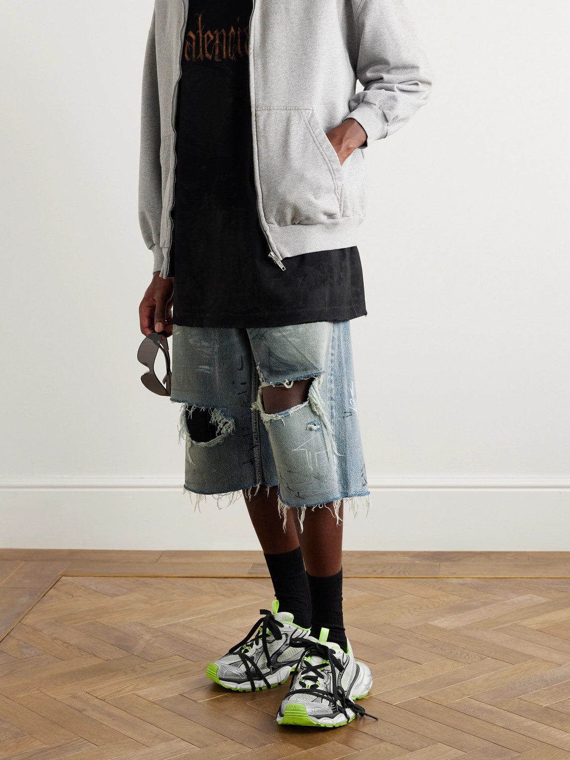 Balenciaga 3xl Distressed Mesh And Rubber Sneakers In White