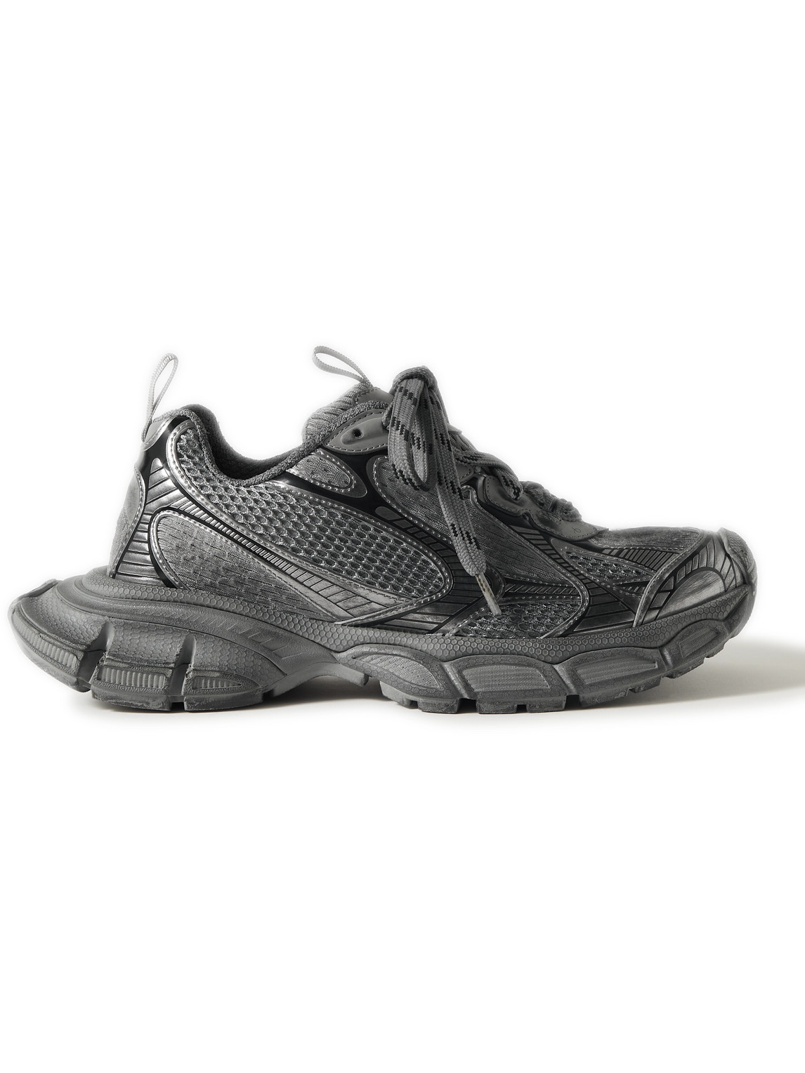 Balenciaga 3xl Distressed Mesh And Rubber Sneakers In Gray