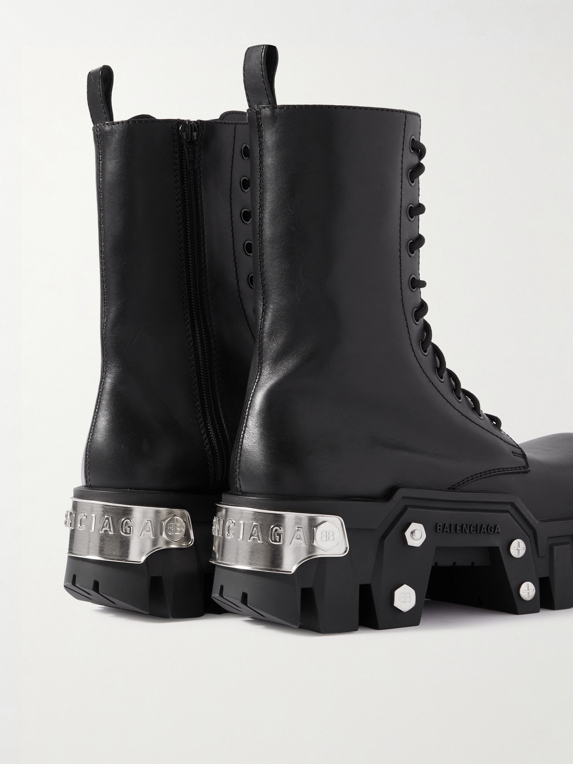 Shop Balenciaga Bulldozer Embellished Leather Boots In Black