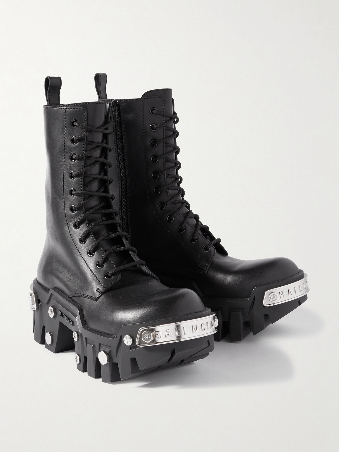 Shop Balenciaga Bulldozer Embellished Leather Boots In Black