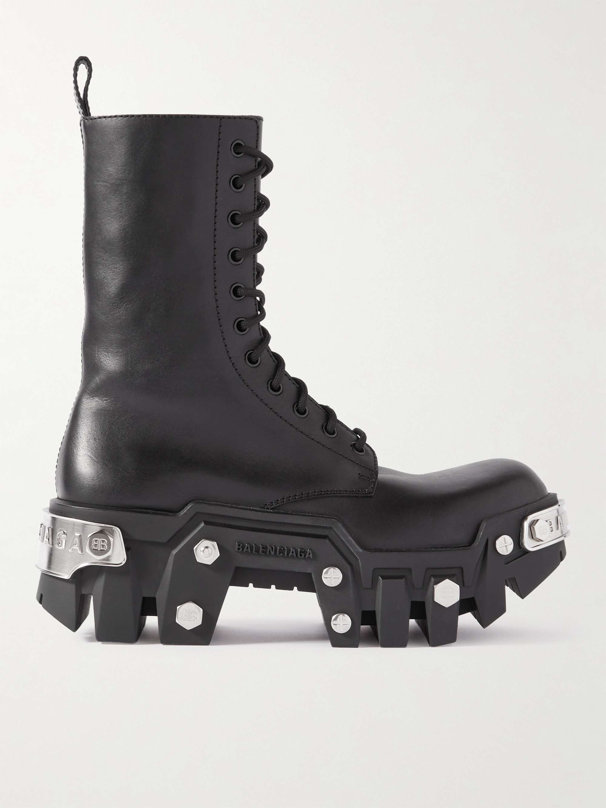 BALENCIAGA Bulldozer Embellished Leather Boots for Men | MR PORTER