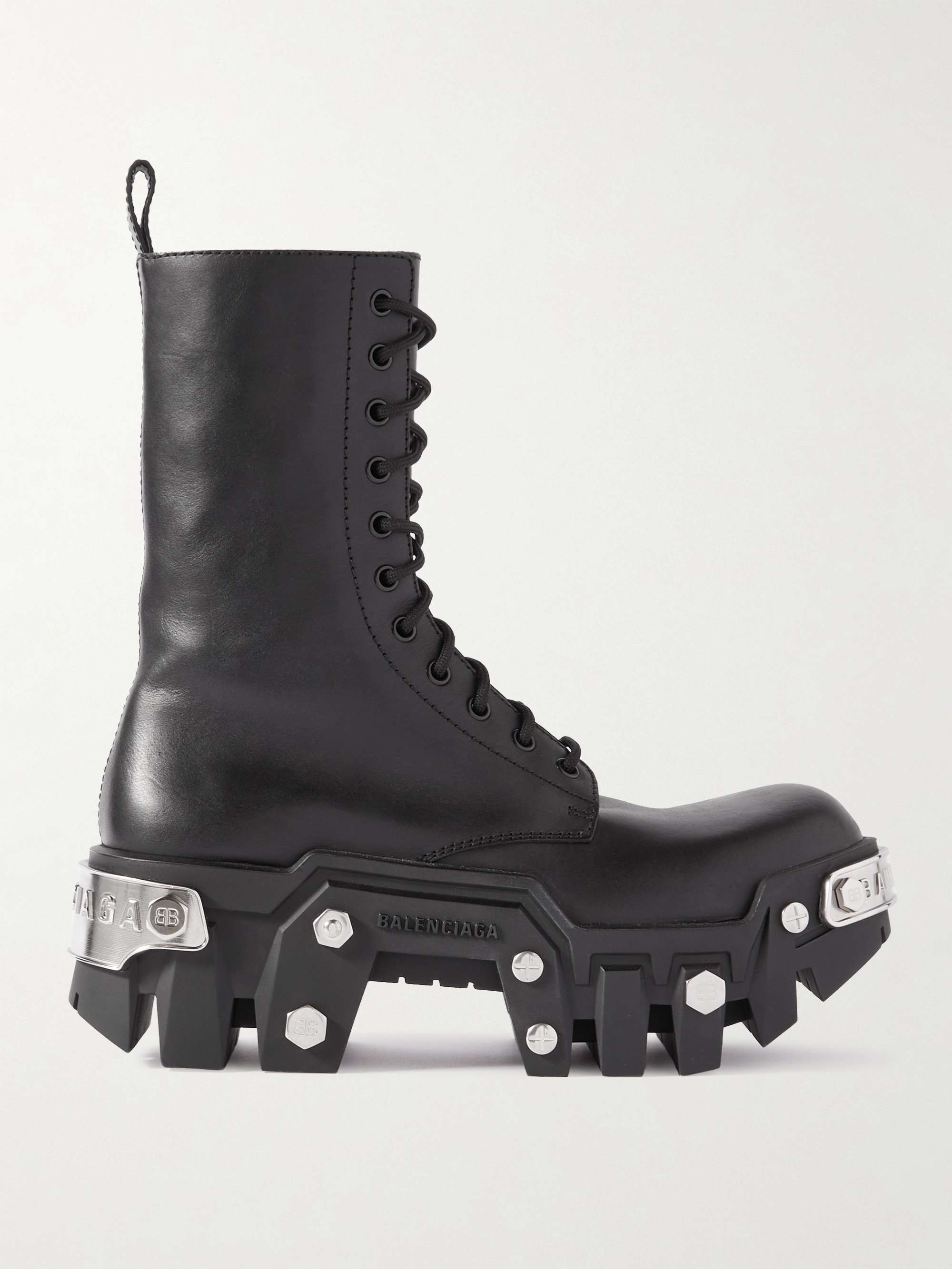 BALENCIAGA Bulldozer Embellished Leather Boots for Men | MR PORTER