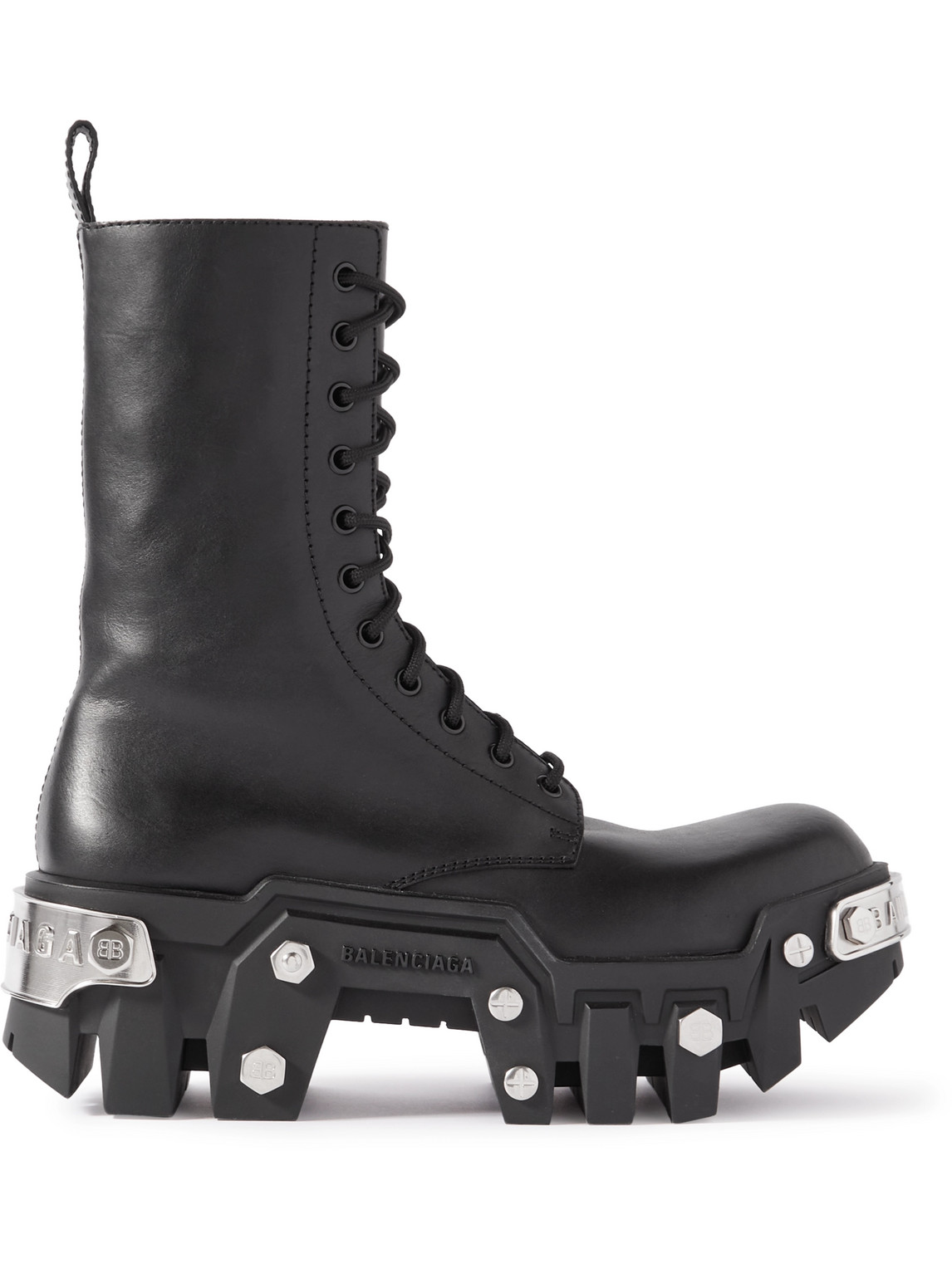 Shop Balenciaga Bulldozer Embellished Leather Boots In Black