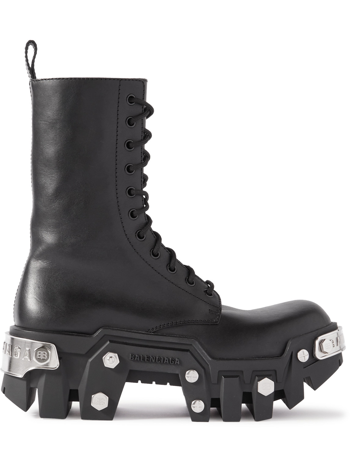 Shop Balenciaga Bulldozer Embellished Leather Boots In Black