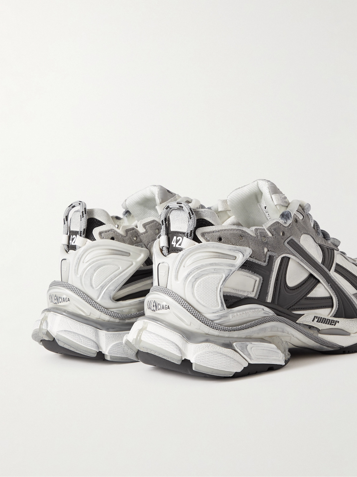 Shop Balenciaga Runner Distressed Nylon, Suede And Rubber Sneakers In Gray