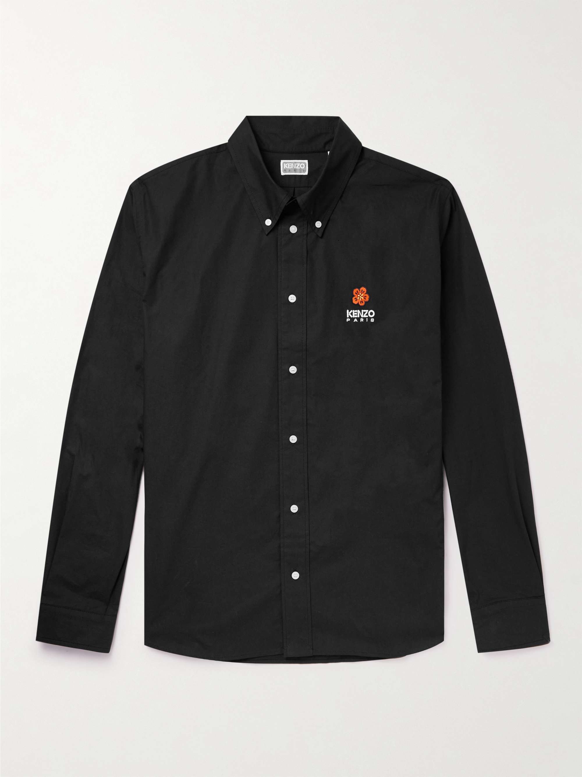 KENZO Button-Down Collar Logo-Embroidered Cotton-Poplin Shirt for Men ...