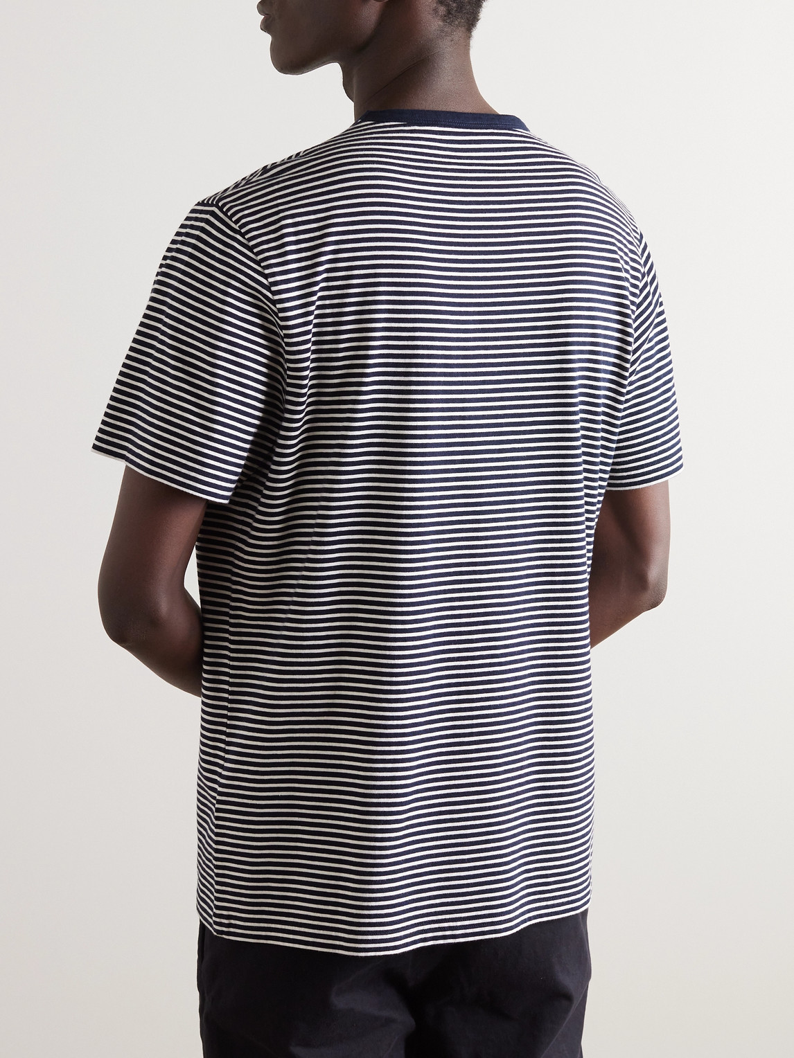 Shop Mr P Striped Cotton-jersey T-shirt In Blue