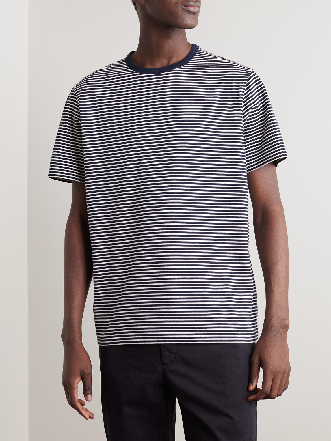 Shop Mr P Striped Cotton-jersey T-shirt In Blue