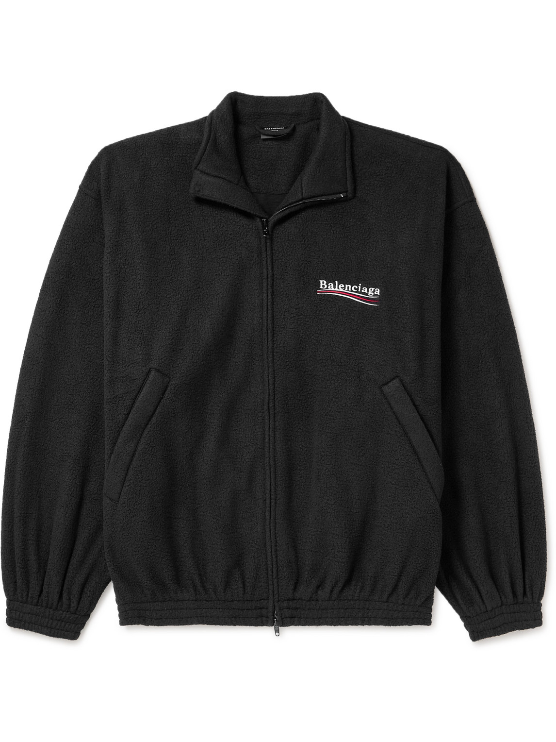 Balenciaga Oversized Logo-embroidered Fleece Jacket In Black