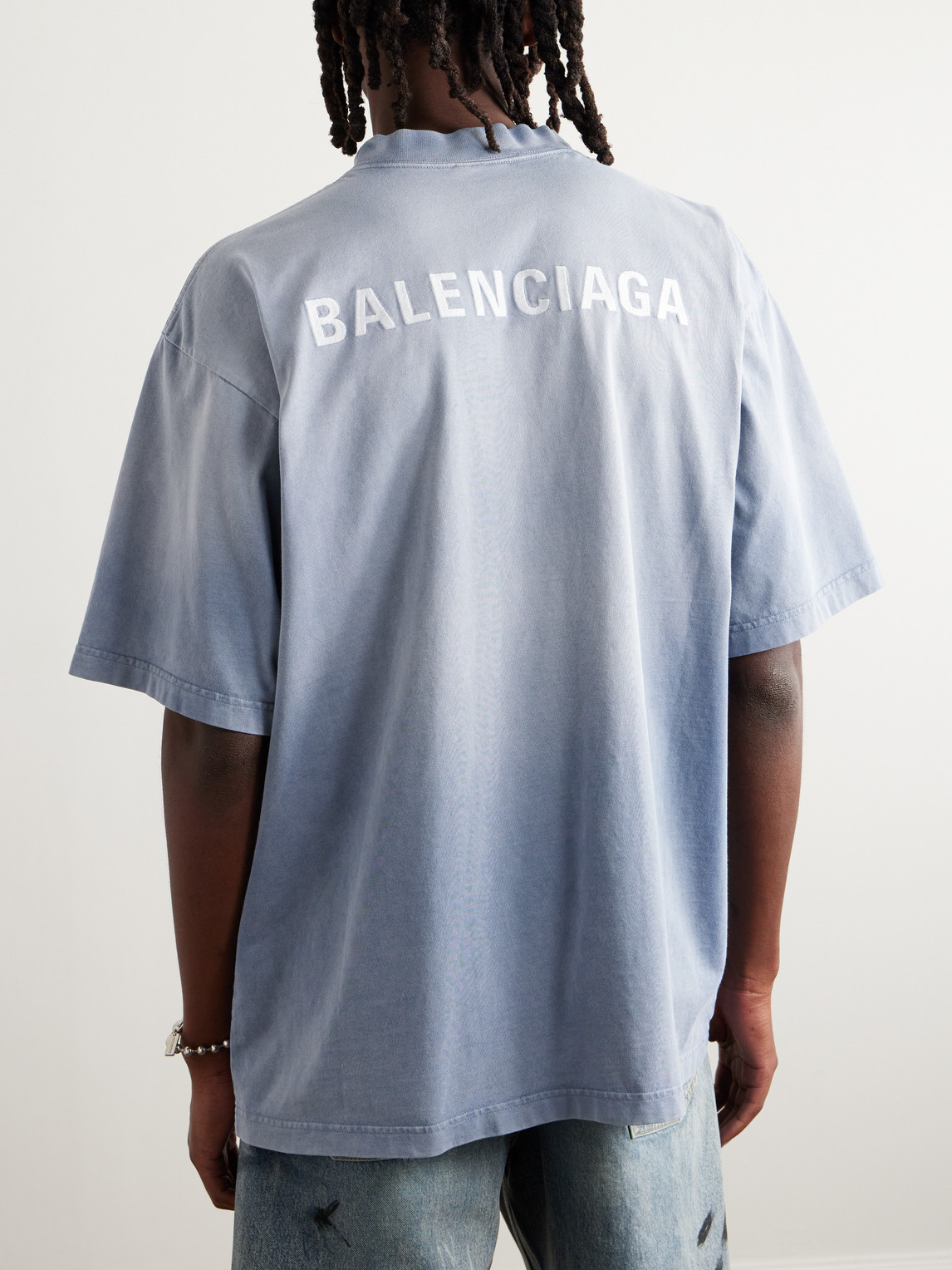 Shop Balenciaga Logo-embroidered Cotton-jersey T-shirt In Blue