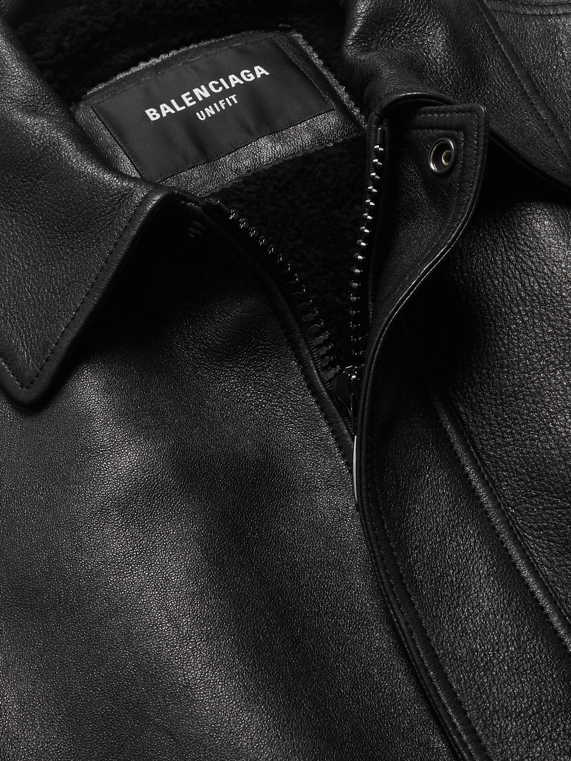 Black Logo-Embroidered Leather Blouson Jacket | BALENCIAGA