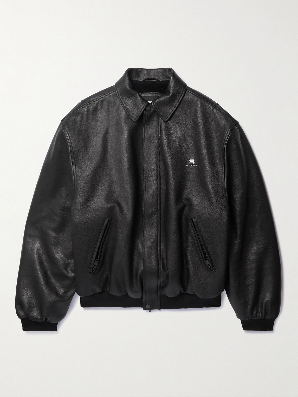 Balenciaga Logo-Embroidered Leather Blouson Jacket - Men
