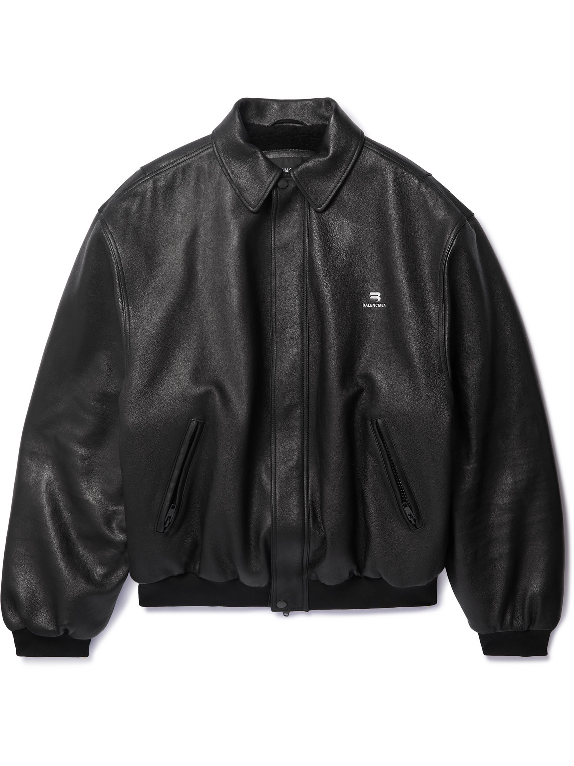 Logo-Embroidered Leather Blouson Jacket