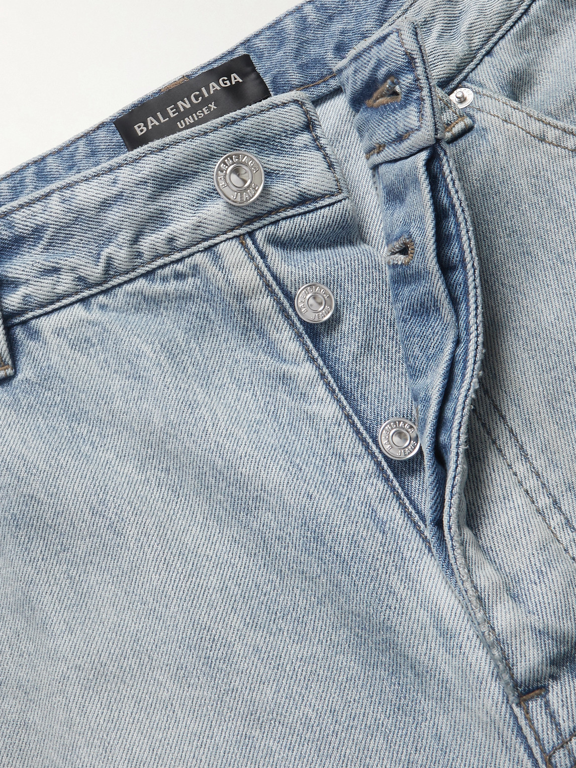 Shop Balenciaga Distressed Straight-leg Jeans In Blue