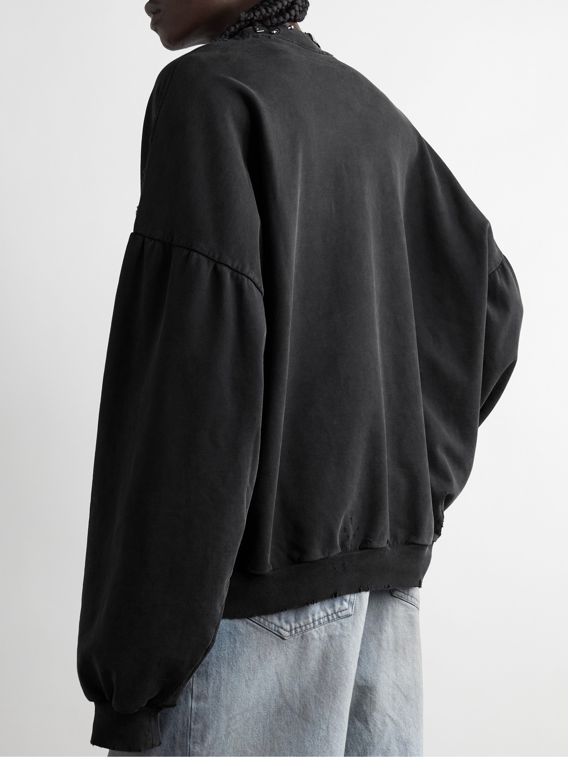 Shop Balenciaga Pierced Embellished Distressed Cotton-jersey Sweatshirt In Black