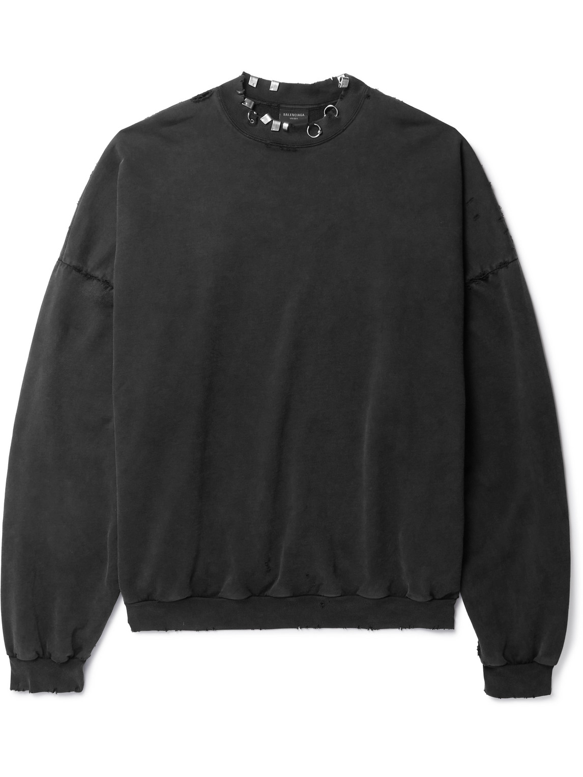 Balenciaga Pierced Embellished Distressed Cotton-jersey Sweatshirt In Black