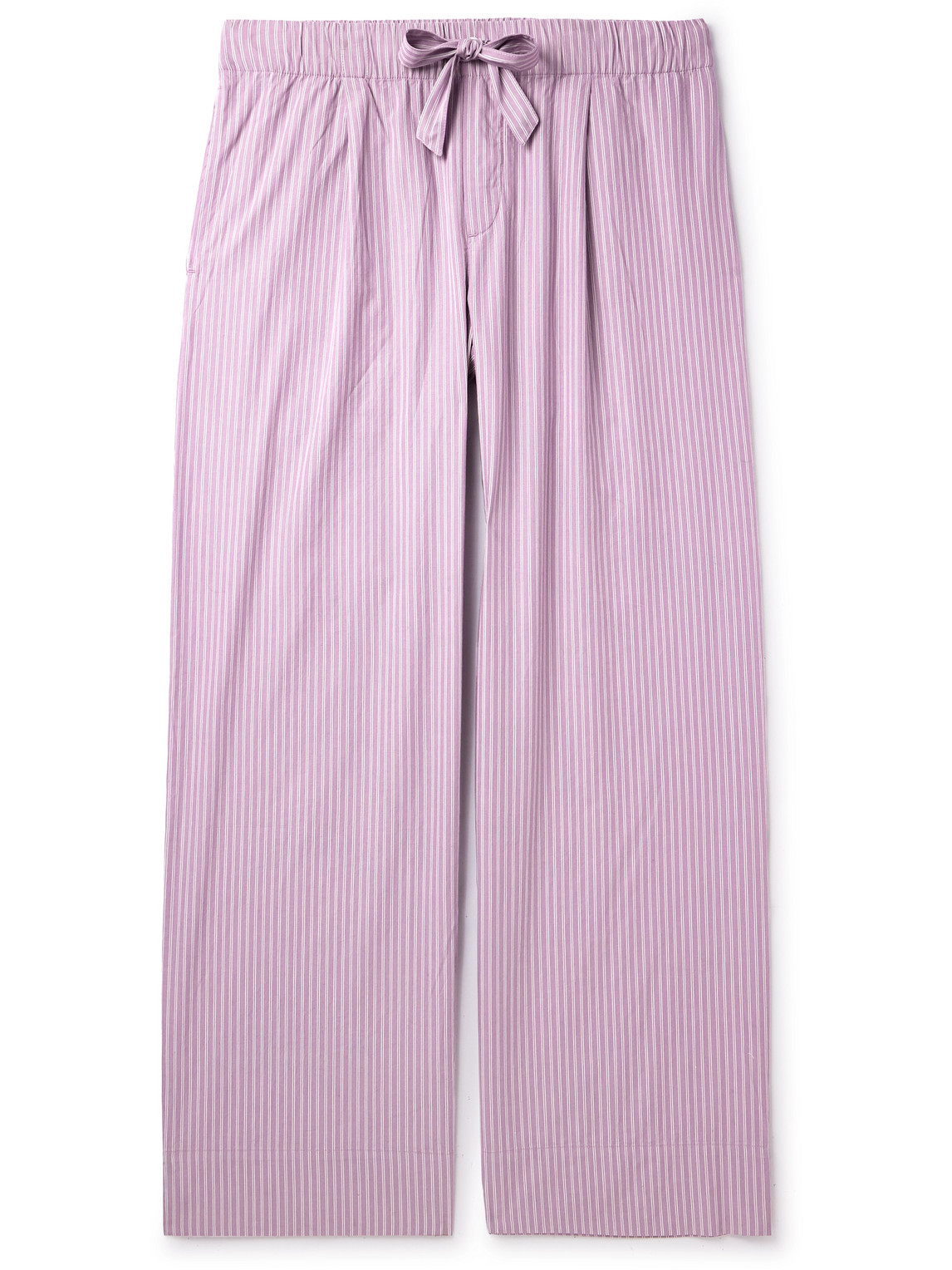 Tekla Birkenstock Straight-leg Pleated Striped Organic Cotton-poplin Pyjama Bottom In Purple