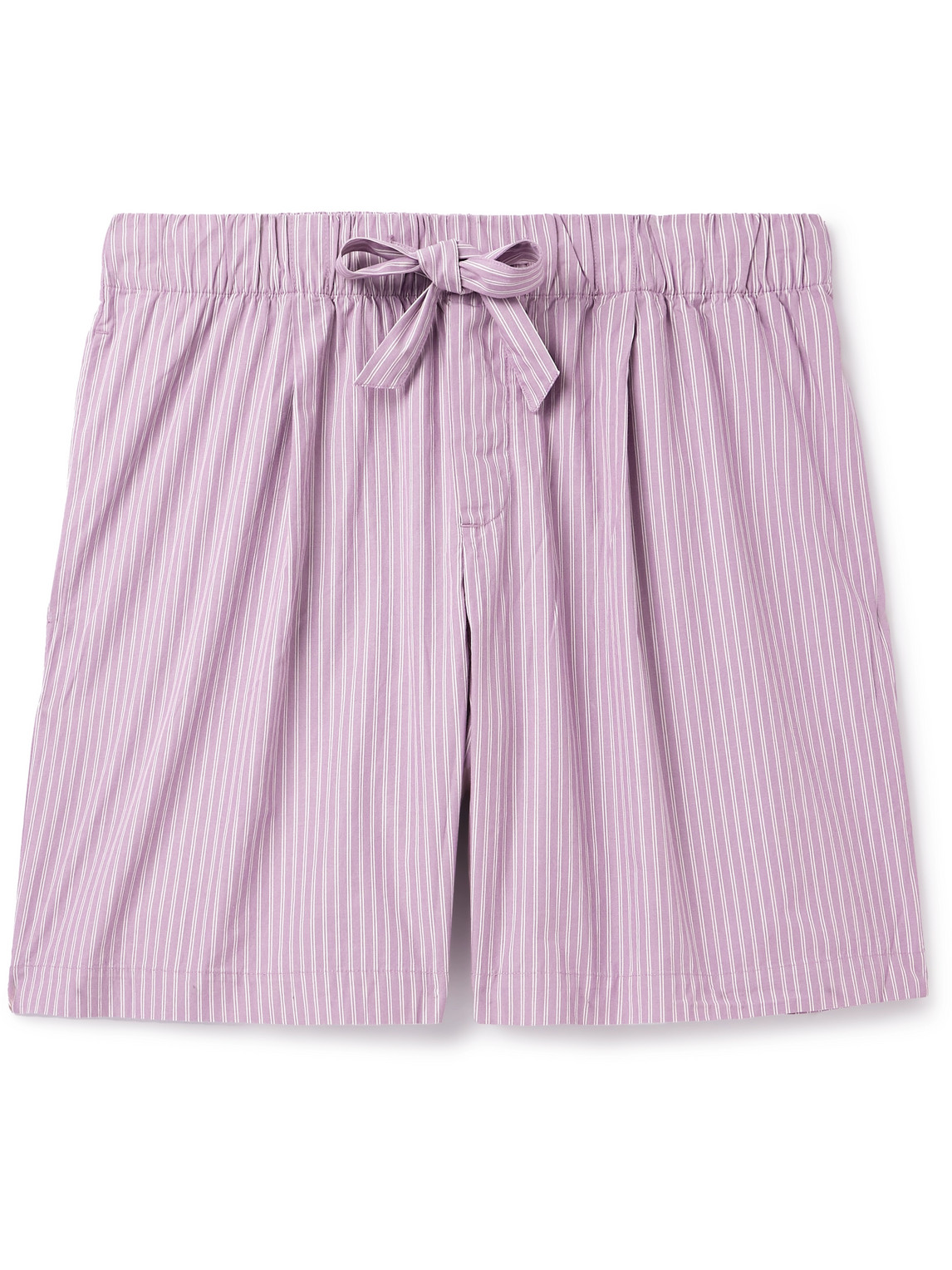 Tekla Birkenstock Straight-leg Pleated Striped Organic Cotton-poplin Pyjama Shorts In Purple