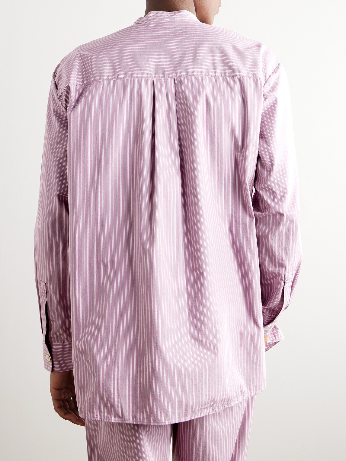 Shop Tekla Birkenstock Striped Organic Cotton-poplin Pyjama Shirt In Purple