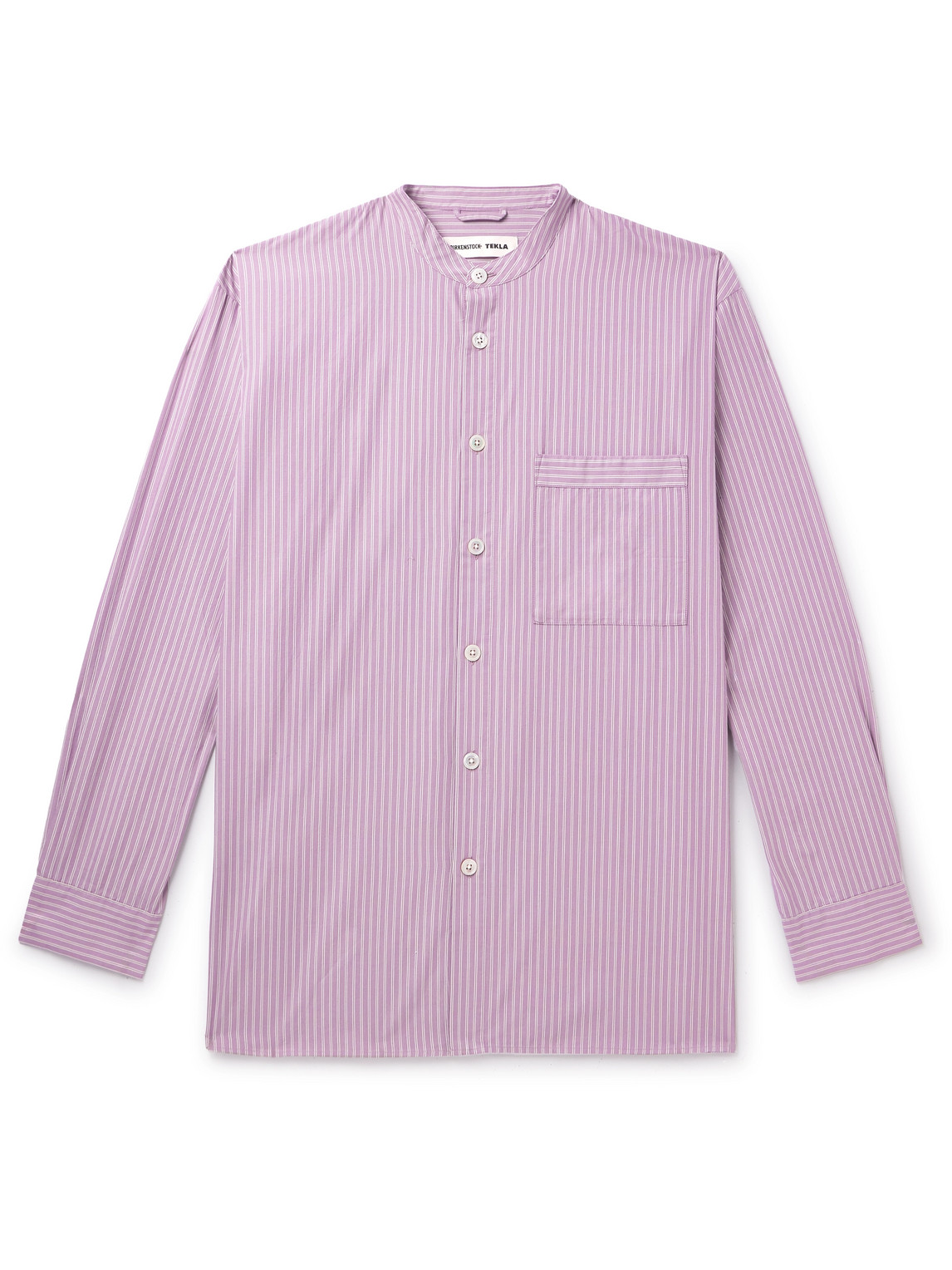 Tekla Birkenstock Striped Organic Cotton-poplin Pyjama Shirt In Purple