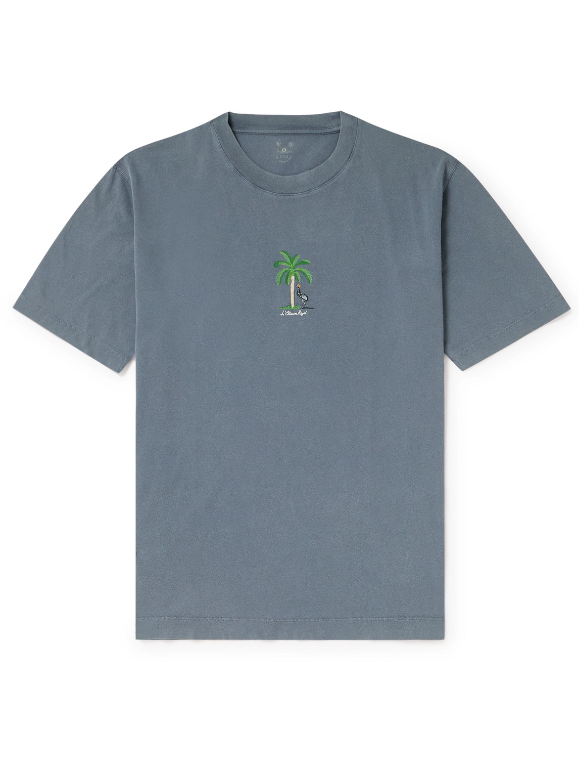 Desmond & Dempsey Embroidered Cotton-jersey Pyjama T-shirt In Gray